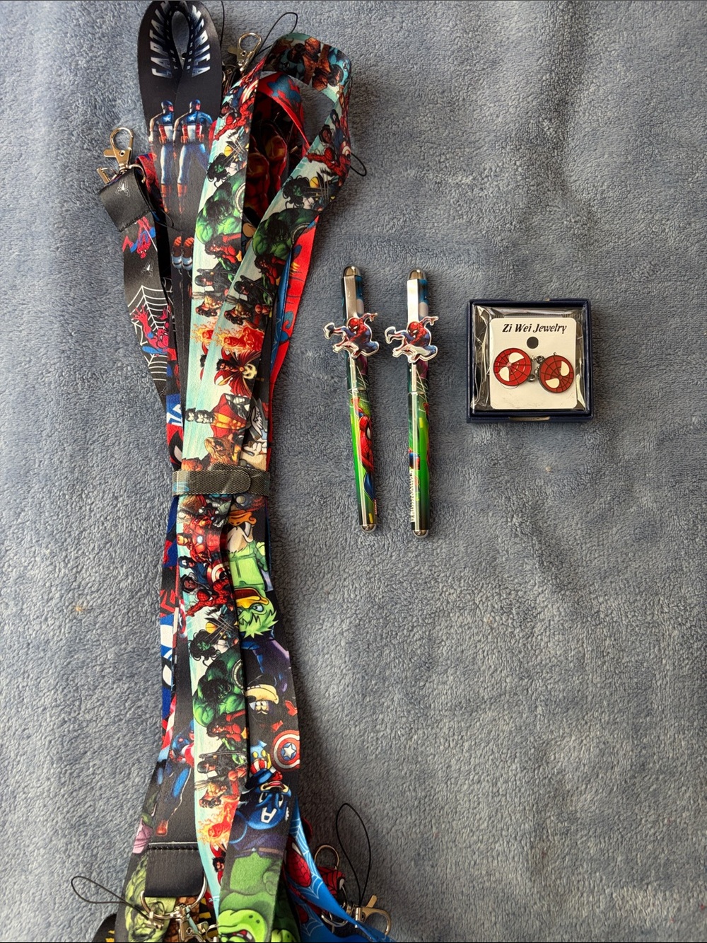 10 Spiderman & Marvel Character Lanyard Set - plus Spider-Man pens and earrings